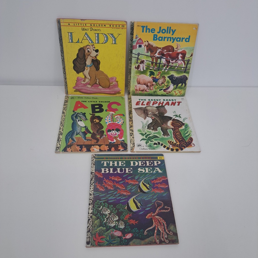 VTG Little Golden Books Lot Lady ABC Saggy Baggy Elephant Jolly Barnyard Sea